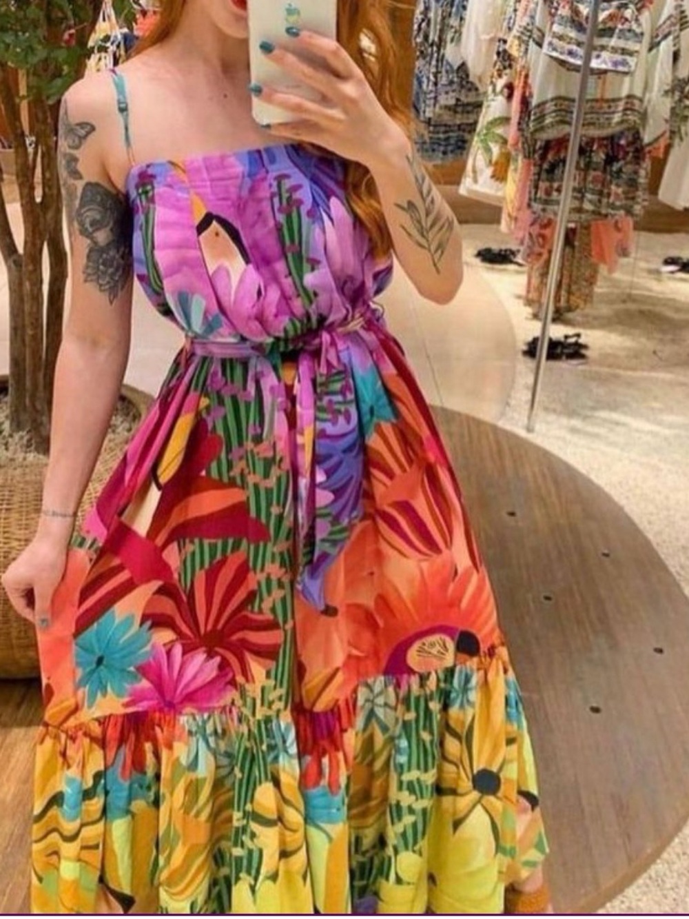 Vibrant Floral Tiered Maxi Dress - Multicolor
